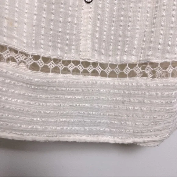 Lucky Brand Ivory Textured Soft Button Up 3/4 Sleeve Decorative Gauzy Blouse - Picture 8 of 12